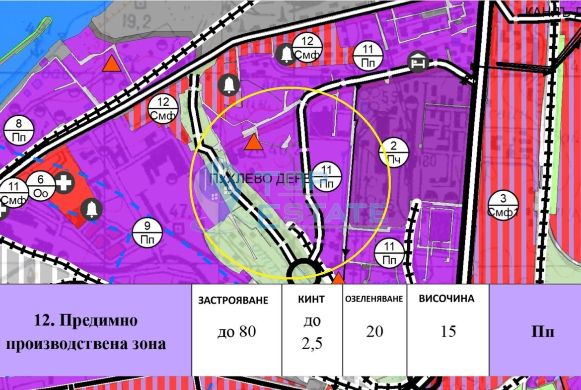 Голяма парцел за промишлено строителство в промишлена зона Изток, град Русе в близост до Дунав мост - 0